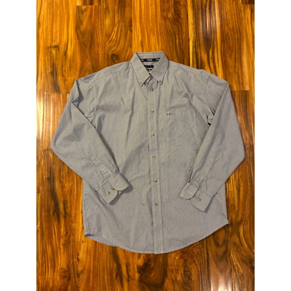 Wrangler Classic Mens Blue White Gingham Long Sleeve Button Down Shirt Large